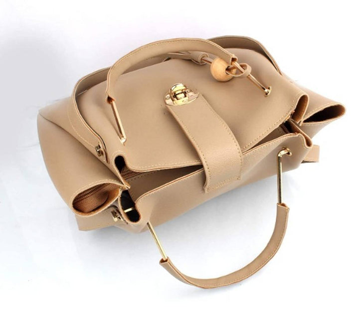 Women's PU Leather Handbag Combo (4-Teddy-Cream)