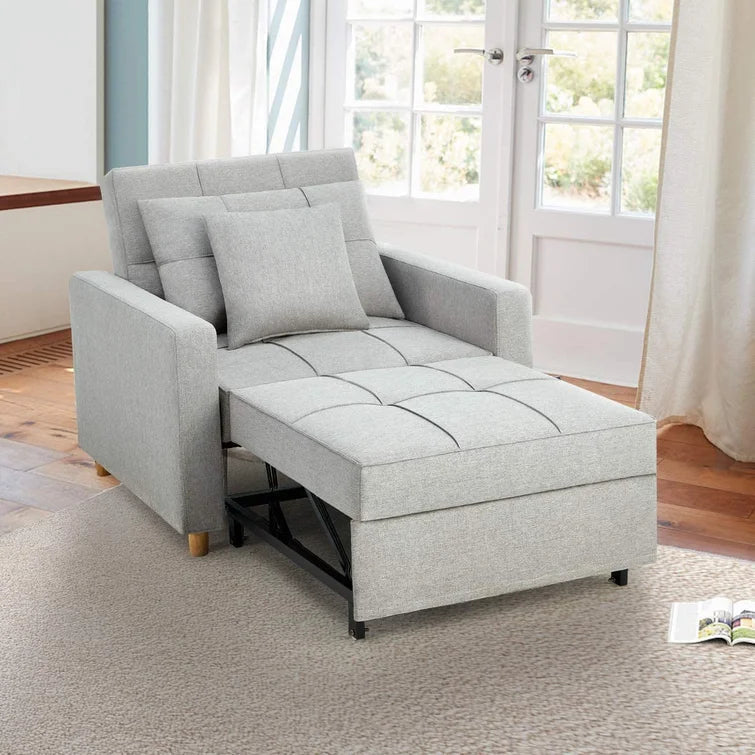 39" Upholstered Convertible Chair Bed with 2 Pillows