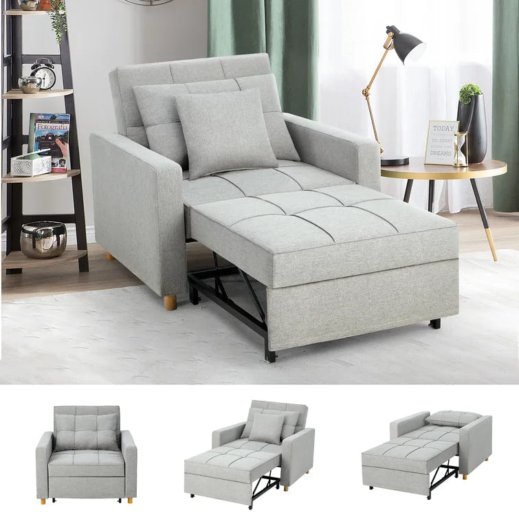 39" Upholstered Convertible Chair Bed with 2 Pillows