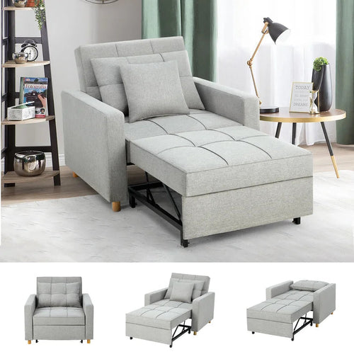 39" Upholstered Convertible Chair Bed with 2 Pillows