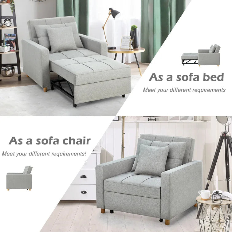 39" Upholstered Convertible Chair Bed with 2 Pillows