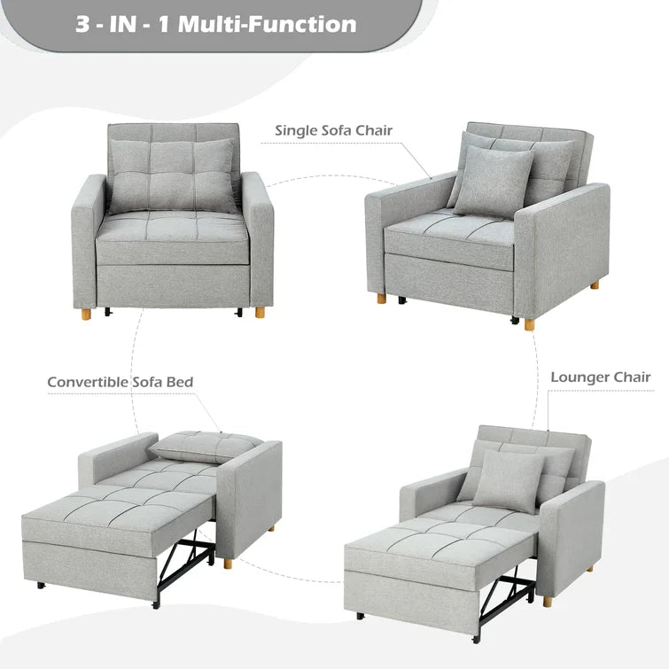 39" Upholstered Convertible Chair Bed with 2 Pillows