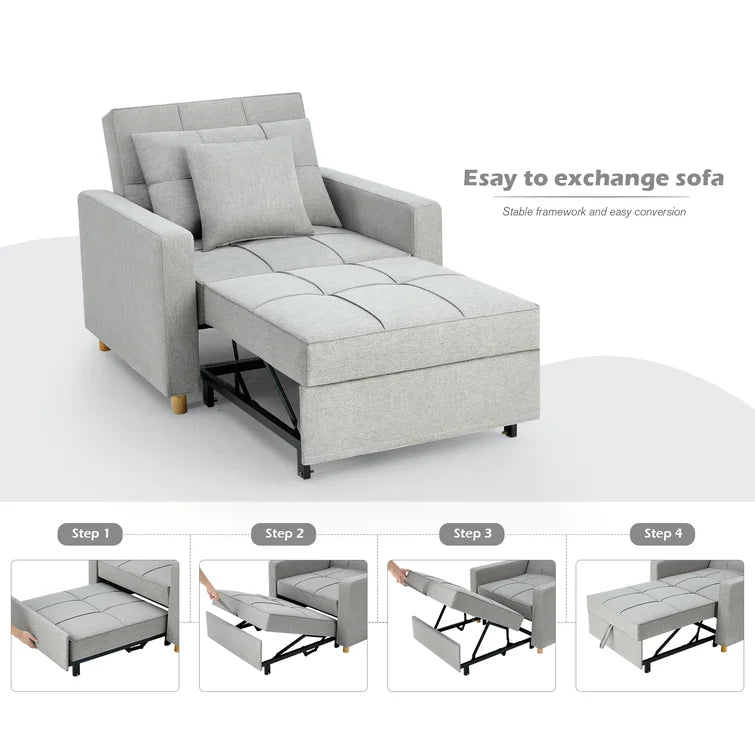 39" Upholstered Convertible Chair Bed with 2 Pillows