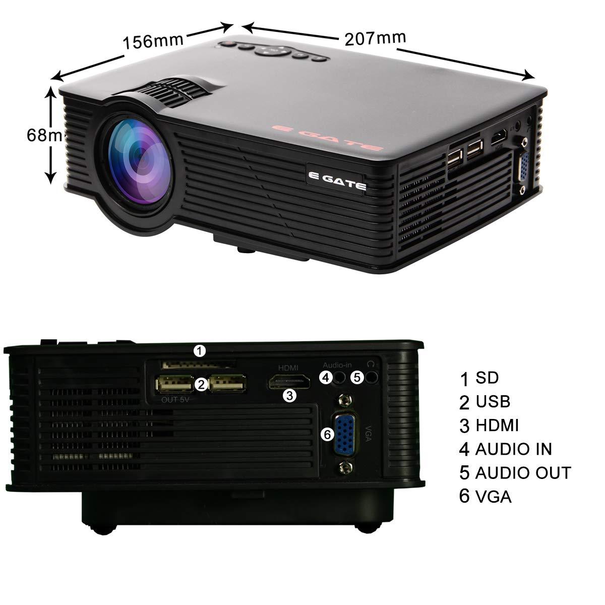 EGate i9 Pro ( 2 Year Warranty) I Full HD 1080p Modulated at 720p Base | 2100L (180 ANSI) with 120 " ( 3.04 m Display) I LED Projector | VGA, AV, HDMI, USB, SD |(EGi9 /Classic) (Black)
