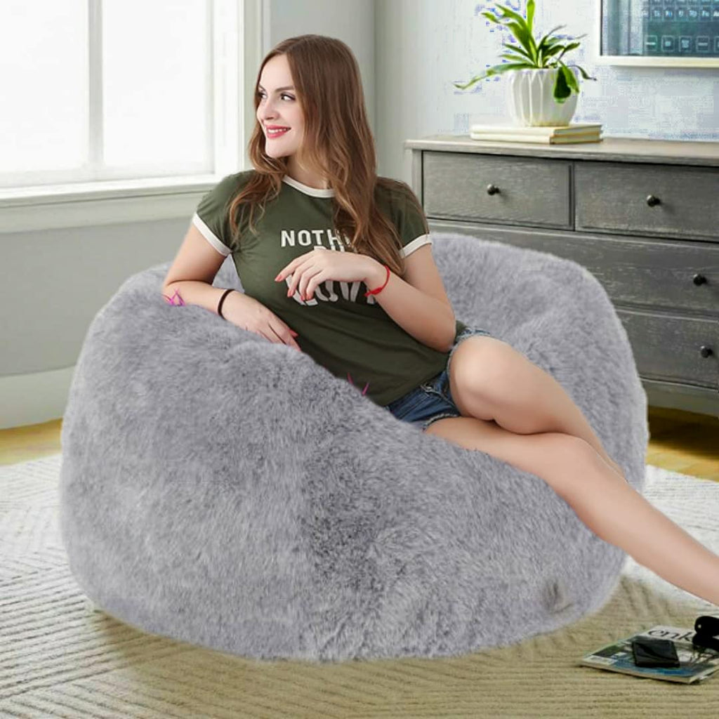 Luxurious Fur Bean Bag Sofa Chair ( Without Beans ) (Grey)