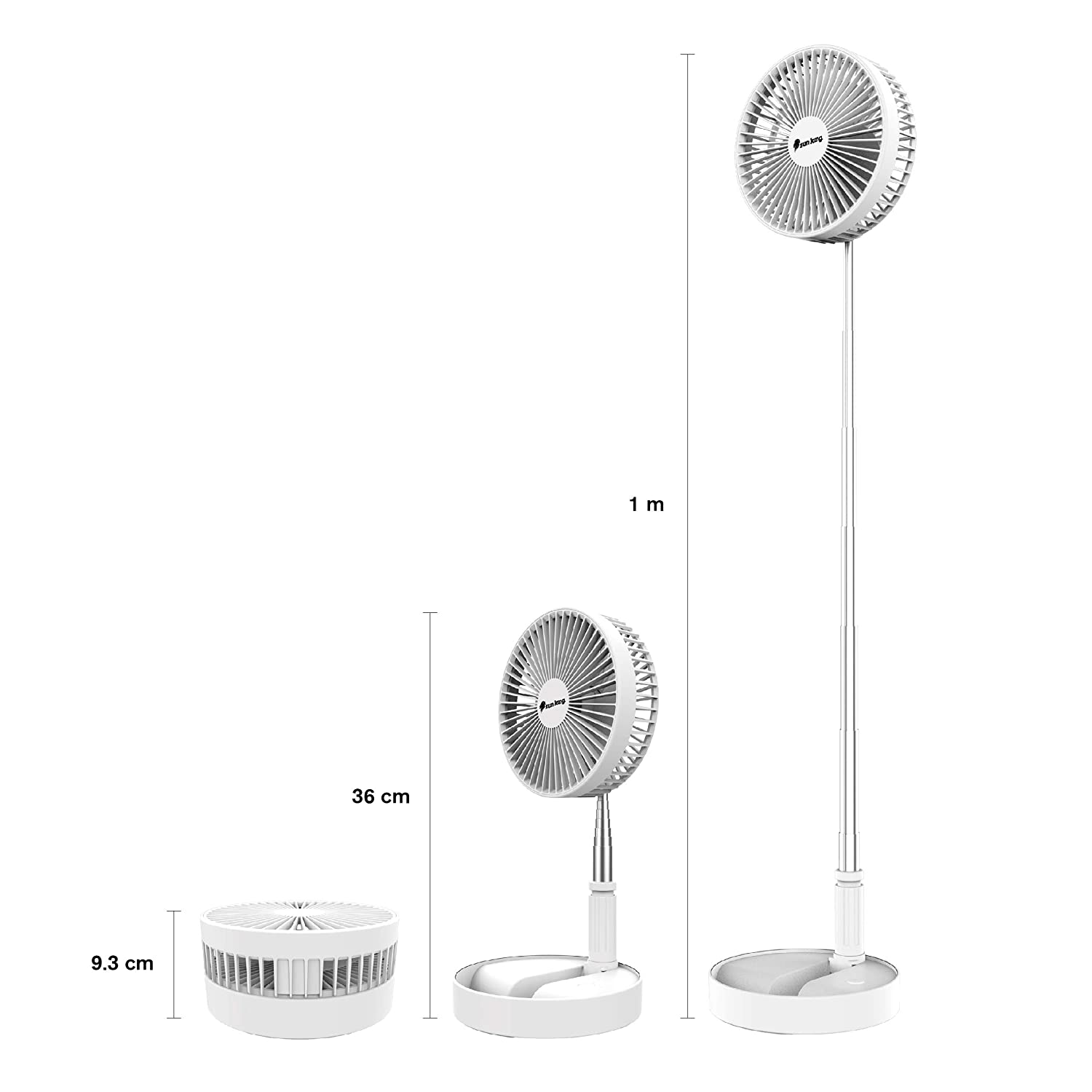Sun King Pedestal Silent and Portable High Speed Foldable Table Fan with USB Charging Feature | White