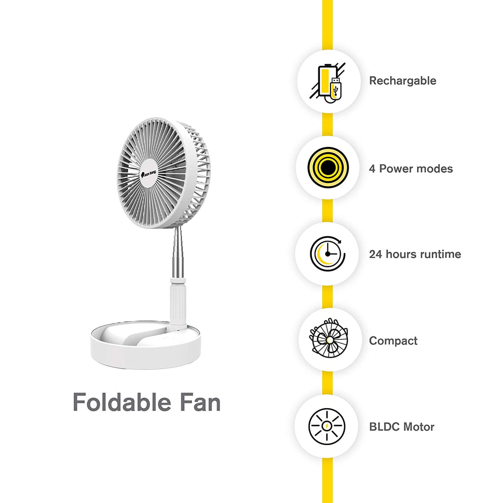 Sun King Pedestal Silent and Portable High Speed Foldable Table Fan with USB Charging Feature | White
