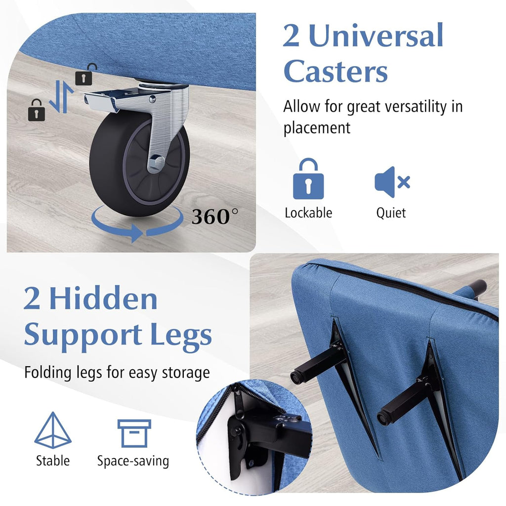 Convertible Sofa Bed Folding Arm Chair Sleeper Leisure Recliner Lounge Couch (Blue)