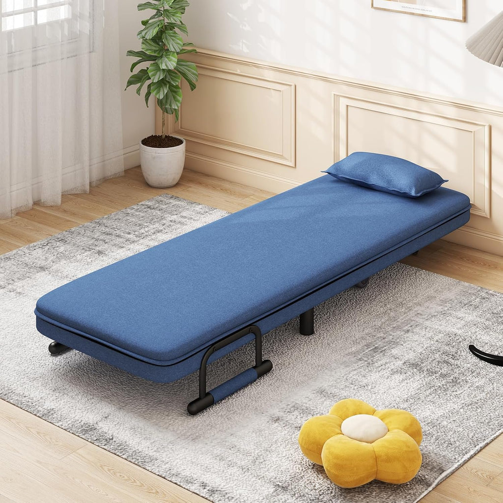 Convertible Sofa Bed Folding Arm Chair Sleeper Leisure Recliner Lounge Couch (Blue)