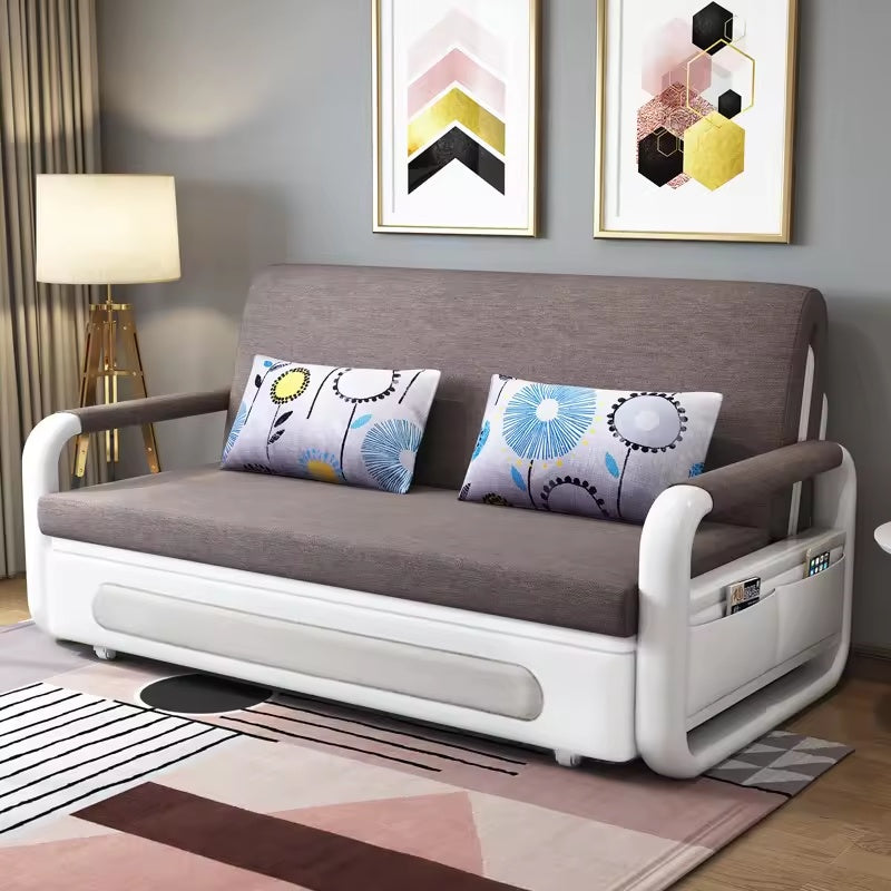 Modern European Style Three-Seater Convertible Foldable Sofa Bed with Storage for Bedroom Hotel School-Fabric Upholstery