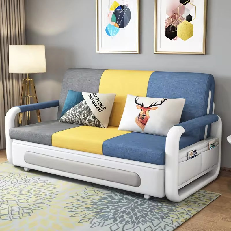 Modern European Style Three-Seater Convertible Foldable Sofa Bed with Storage for Bedroom Hotel School-Fabric Upholstery