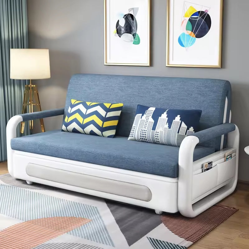 Modern European Style Three-Seater Convertible Foldable Sofa Bed with Storage for Bedroom Hotel School-Fabric Upholstery