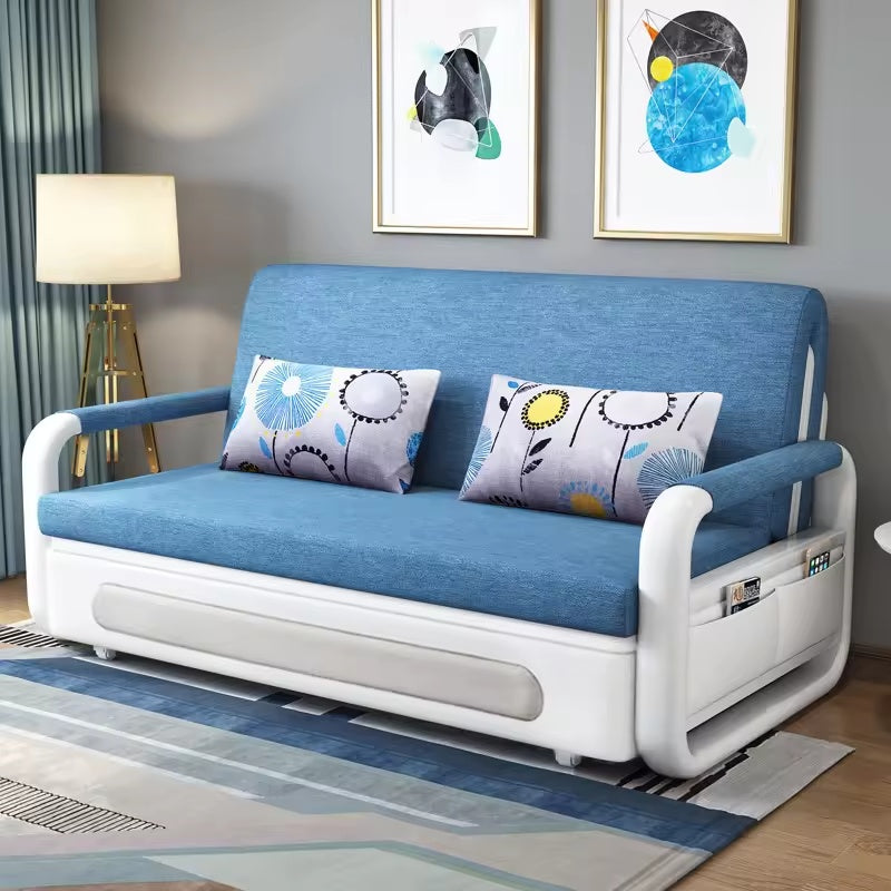 Modern European Style Three-Seater Convertible Foldable Sofa Bed with Storage for Bedroom Hotel School-Fabric Upholstery