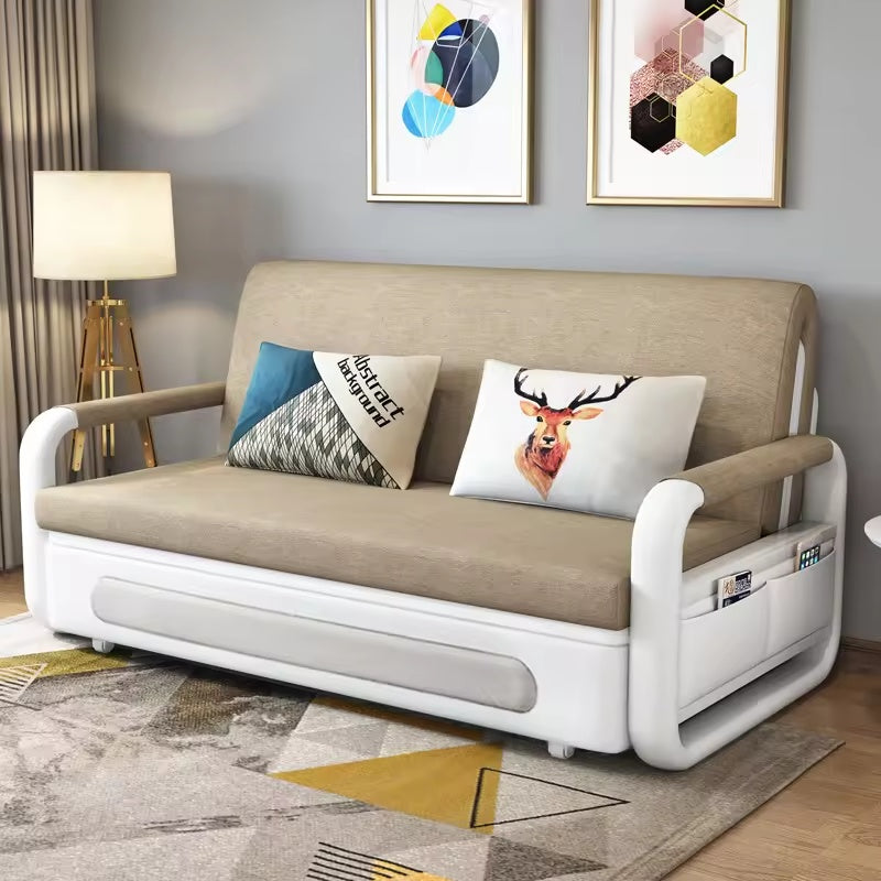 Modern European Style Three-Seater Convertible Foldable Sofa Bed with Storage for Bedroom Hotel School-Fabric Upholstery