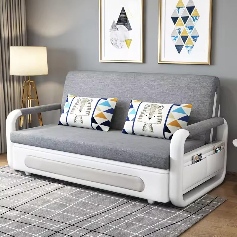 Modern European Style Three-Seater Convertible Foldable Sofa Bed with Storage for Bedroom Hotel School-Fabric Upholstery