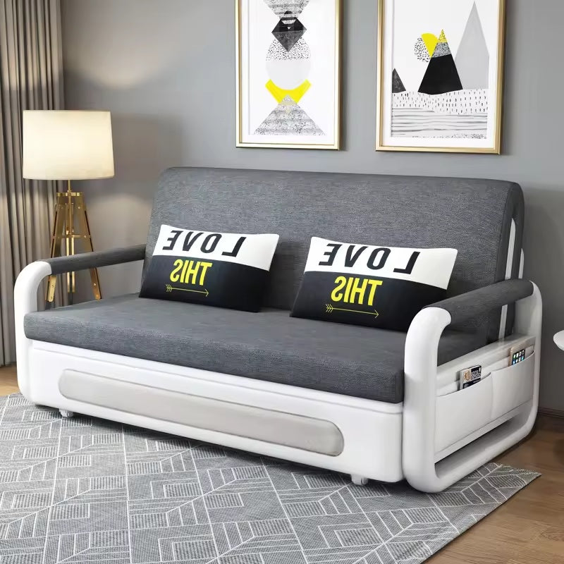 Modern European Style Three-Seater Convertible Foldable Sofa Bed with Storage for Bedroom Hotel School-Fabric Upholstery
