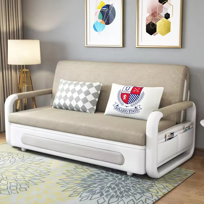 Modern European Style Three-Seater Convertible Foldable Sofa Bed with Storage for Bedroom Hotel School-Fabric Upholstery