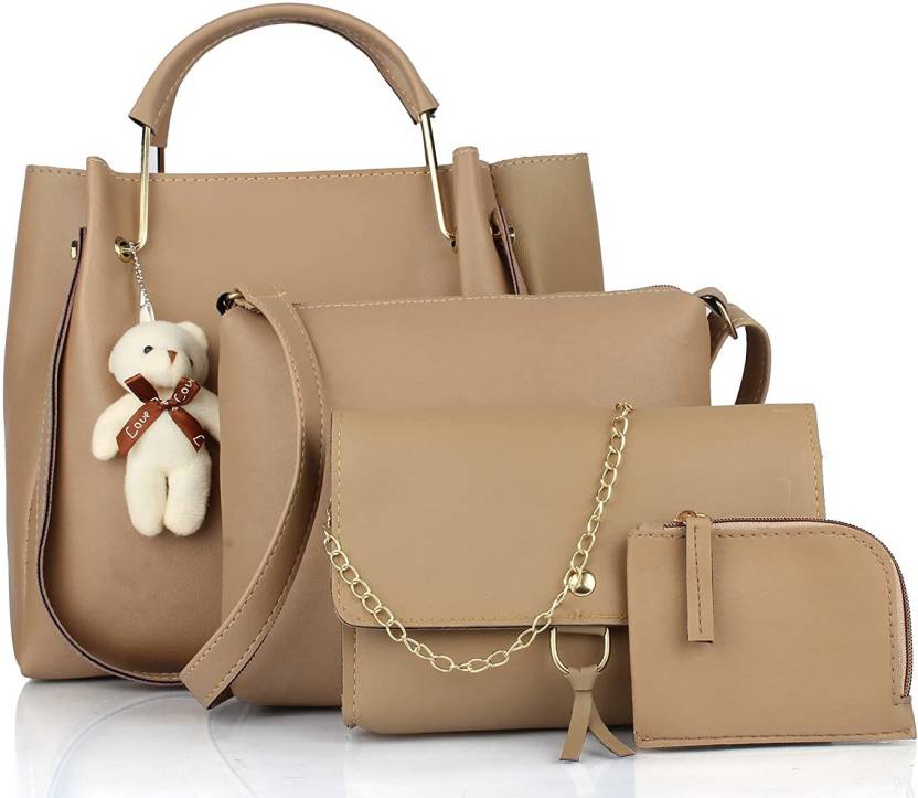 Women's PU Leather Handbag Combo (4-Teddy-Cream)