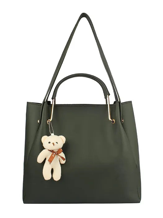 Women's PU Leather Handbag Combo (4-Teddy-Green)