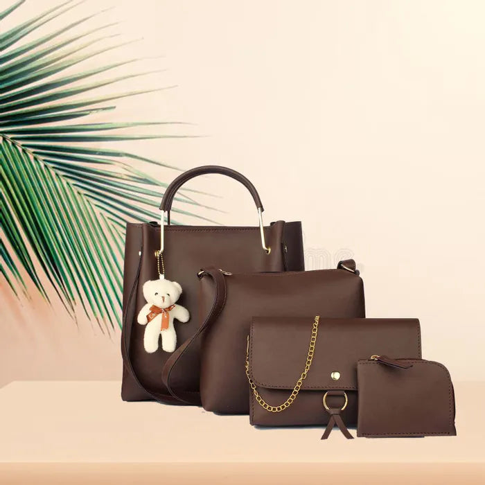 Women's PU Leather Handbag Combo (4-Teddy-Brown)