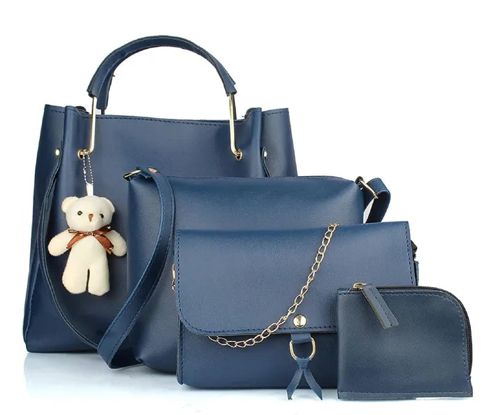 Women's PU Leather Handbag Combo (4-Teddy-Blue)