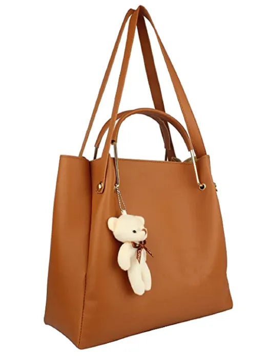 Women's PU Leather Handbag Combo (4-Teddy-Tan)