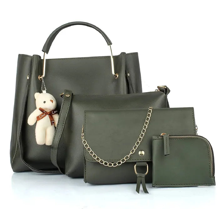 Women's PU Leather Handbag Combo (4-Teddy-Green)