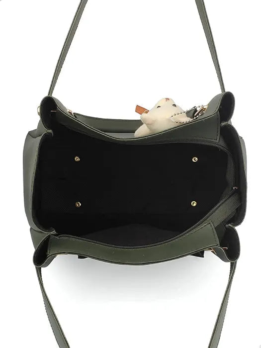 Women's PU Leather Handbag Combo (4-Teddy-Green)
