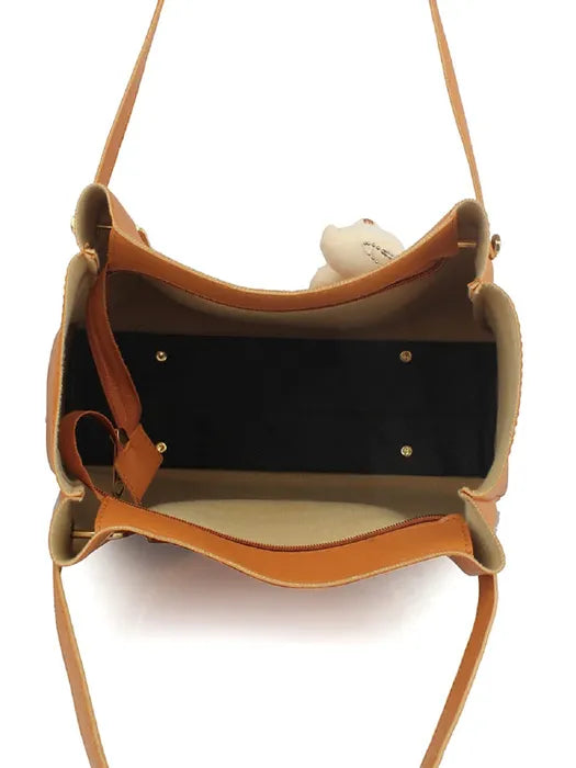 Women's PU Leather Handbag Combo (4-Teddy-Tan)