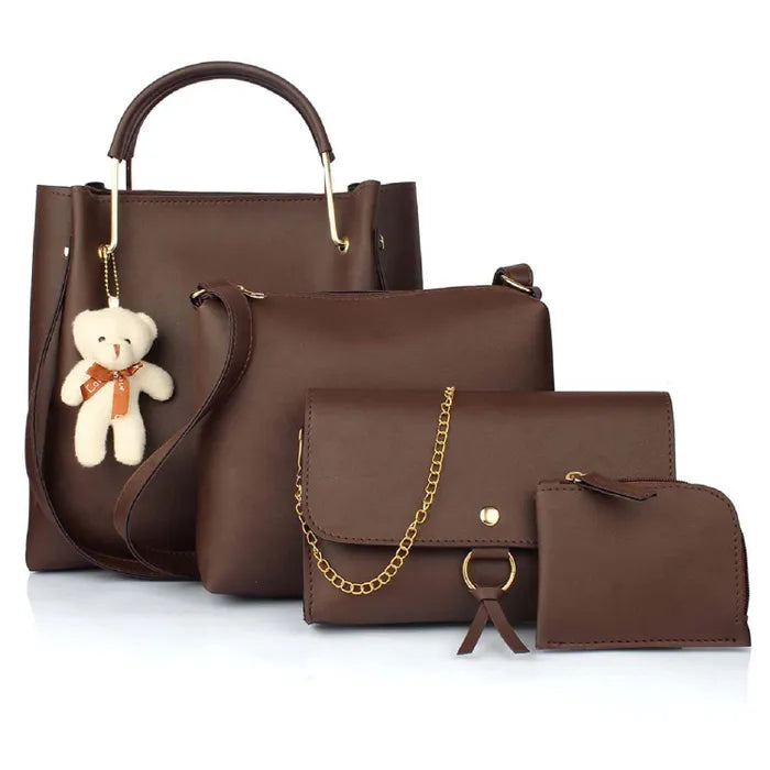 Women's PU Leather Handbag Combo (4-Teddy-Brown)