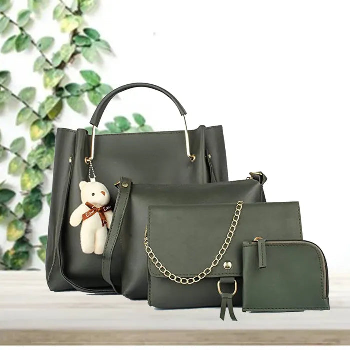 Women's PU Leather Handbag Combo (4-Teddy-Green)