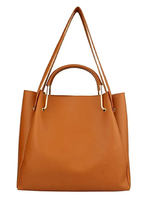 Women's PU Leather Handbag Combo (4-Teddy-Tan)
