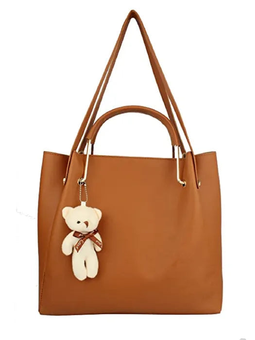 Women's PU Leather Handbag Combo (4-Teddy-Tan)